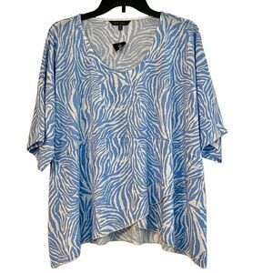 NWT Yak & Yeti Blue Zig Zag Zebra Striped Short Sleeve Blouse L/XL